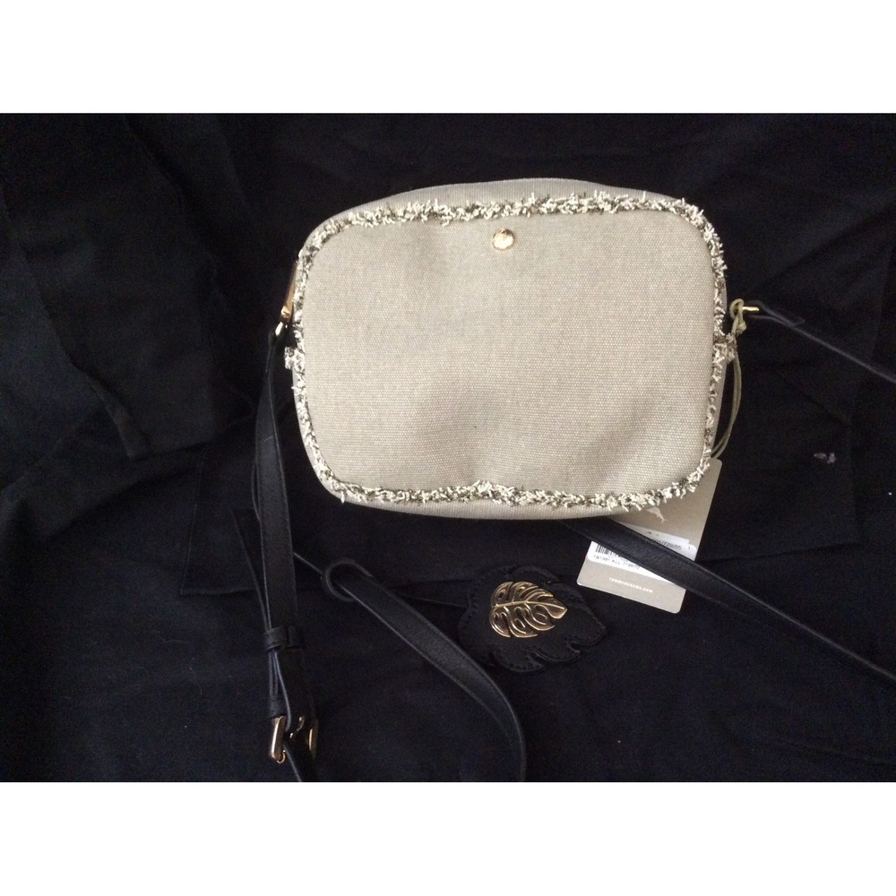 Tommy Bahama Canvas Crossbody Bag NWT Beige Cream Fringe Trim Adjustable Strap